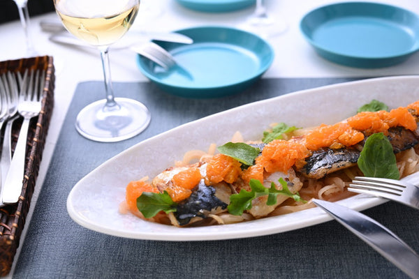 塩サバのお酢焼きオレンジソース