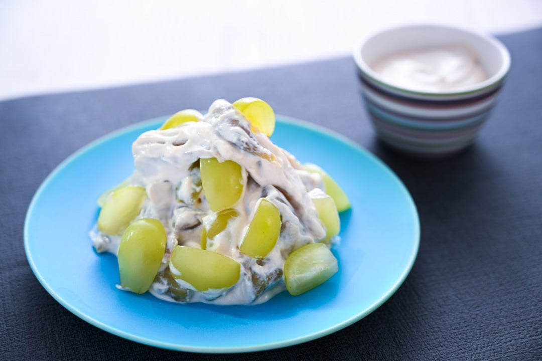 焼きナスとマスカットのお豆腐マヨネーズ和え