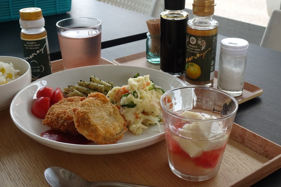 青じそジェノベーゼペンネと豆乳の杏仁豆腐